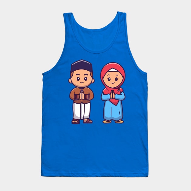 Cute Girl And Boy Moslem Celebrating Ied Mubarak Cartoon Tank Top by Catalyst Labs